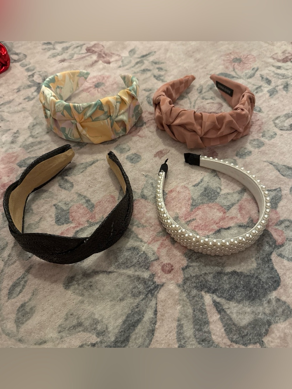 Assorted Women’s Braided and Pearl Headbands - Pink, Yellow Floral, Black, White
